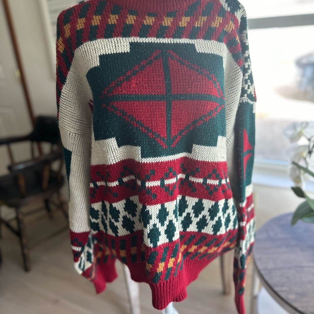 Vintage Geometric Chunky Holiday Christmas Sweater XL